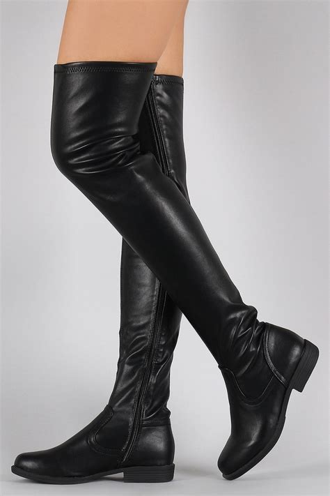 bamboo vegan leather flat thigh high boots home goods galore boots