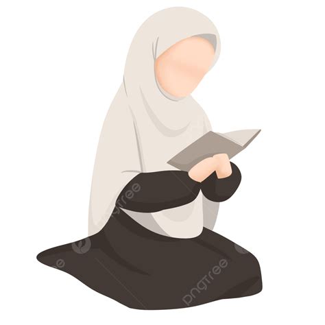 muslimah berhijab krem membaca ilustrasi buku muslim membaca buku ilustrasi png transparan
