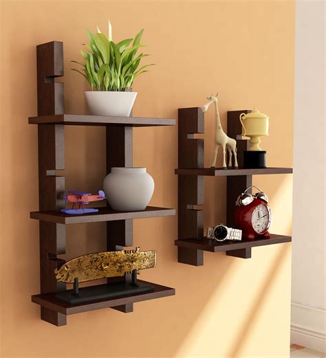 buy engineered wood floating wall shelves  brown colour  home sparkle  modern wall