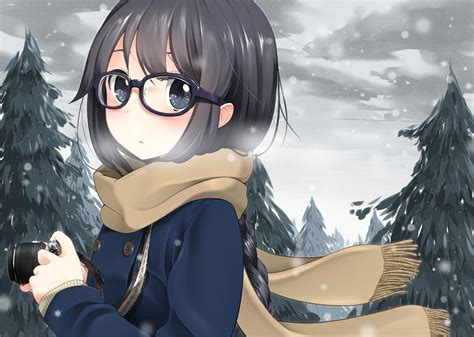 anime girls anime scarf original characters glasses meganekko