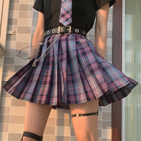 skirt woman skirts y2k gothic harajuku purple pleated plaid summer high