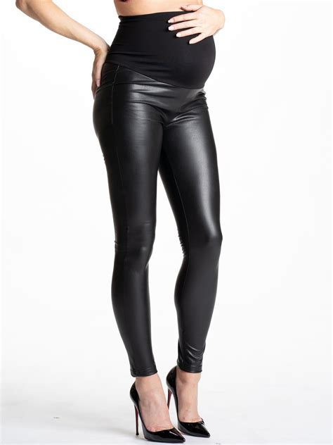 Black Faux Leather Maternity Leggings Rockstar Mamacita Preggo Leggings