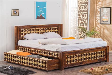 buy solid wood brass bed   trolley storage