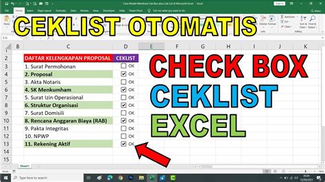 Cara Mudah Membuat Check Box Atau Ceklist Di Microsoft Excel Youtube