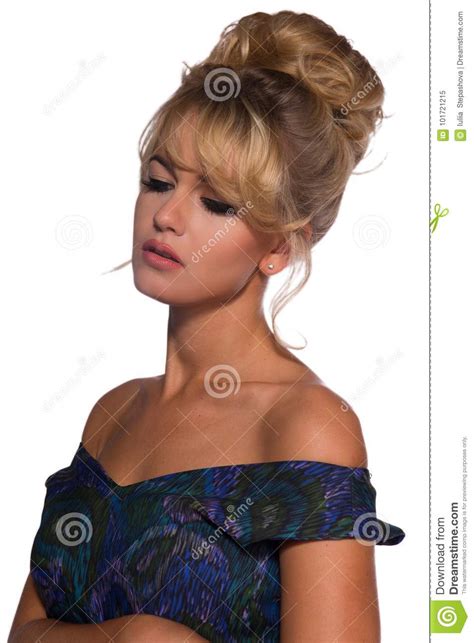 Portrait Of A Beautiful Blonde Woman In Retro Dress 50 S Style Stock