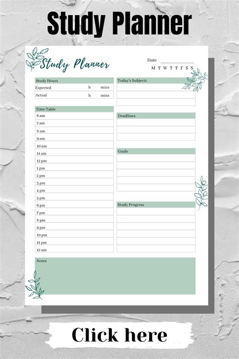 printable daily student study assignment planner   study