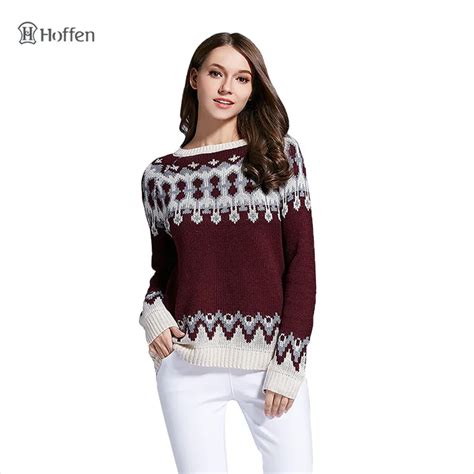 Hoffen 2017 New Winter Sweater O Neck Full Sleeve Jacquard Knitted