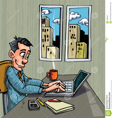 Cartoon Office Worker Busy On His Laptop Royalty Free