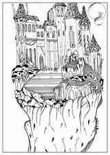 Coloring Adult Landscape Pages Castle Valentin Mountains Color Adults Myths Legends Fantasy Mandala Printable sketch template