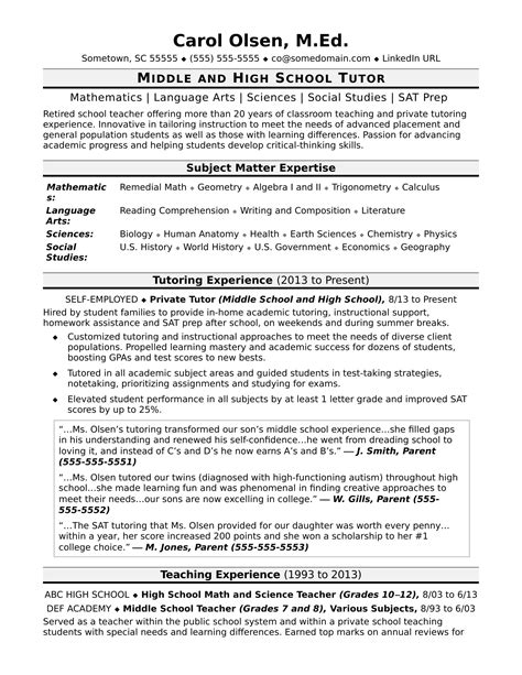 tutor resume sample monstercom