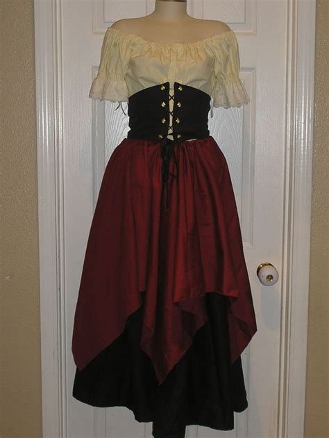 details about lovely romatic renaissance women wench pirate full costume set med pirate dress