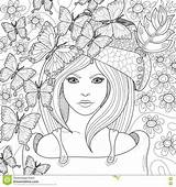 Coloring Book Pattern Vector Adult Drawn Hand Face Stress Anti Pages Beautiful Girl Preview Butterfly Printable Books sketch template