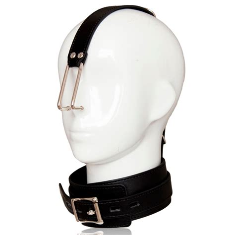 fetish metal nose hook leather collar neck harness headgear bondage