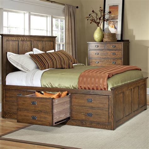 intercon oak park mission queen panel bed   underbed storage drawers wayside furniture