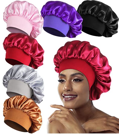 Buy 6pcs Satin Bonnets For Black Women Large Braids Bonnet Wide Band