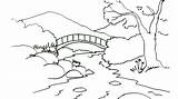 River Easy Draw Scene Drawing Cartoon Children Simple Landscape Bridge Beginners Nile Drawings Steps Flowing Waterfall Getdrawings Jordan Pastel Oil sketch template