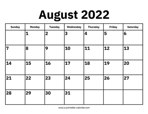 august  calendars printable calendar