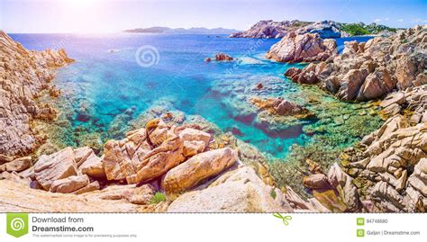 turquoise sea in costa smeralda sardinia italy stock