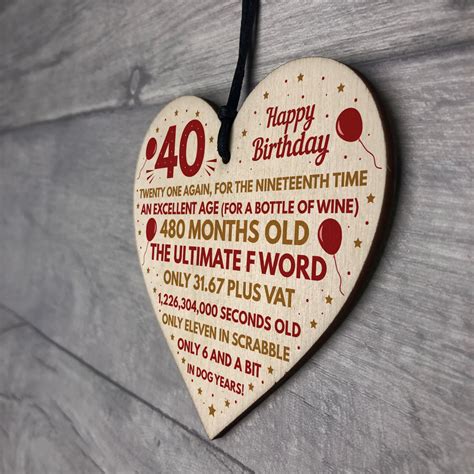 Funny 40th Birthday Ts For Men Women Wooden Heart