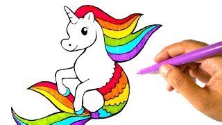 draw  rainbow unicorn easy quick drawing