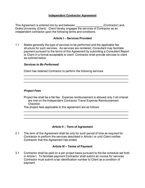 independent contractor agreement template browse    personal driver contract