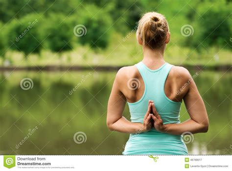 reverse prayer yoga pose stock image image  namaste