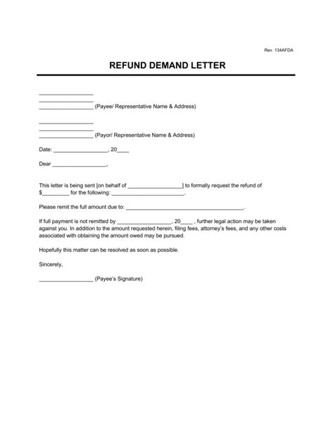 refund demand letter template  word
