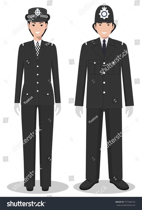 couple british policeman policewoman traditional uniforms