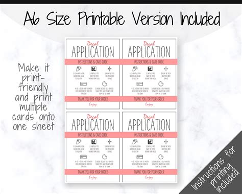 decal application instructions printable vinyl care card etsy