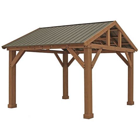 yardistry    cedar pavilion  aluminum roof outdoor pavilion wooden gazebo outdoor