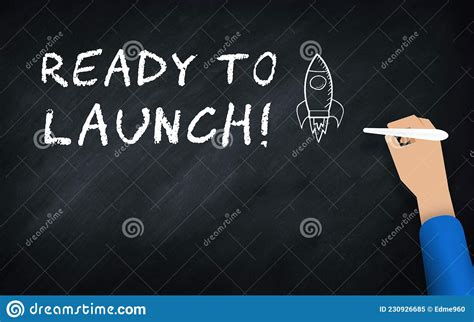 hand writing ready  launch text  chalk board  rocket symbol hand drawing boost