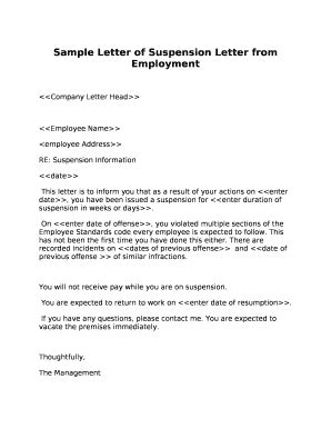 sample letter  suspension letter  employment  template pdffiller