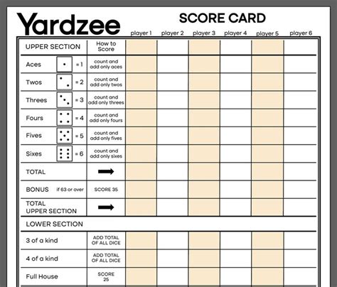 printable yardzee score card digital yahtzee instant  family lawn games summer sunday