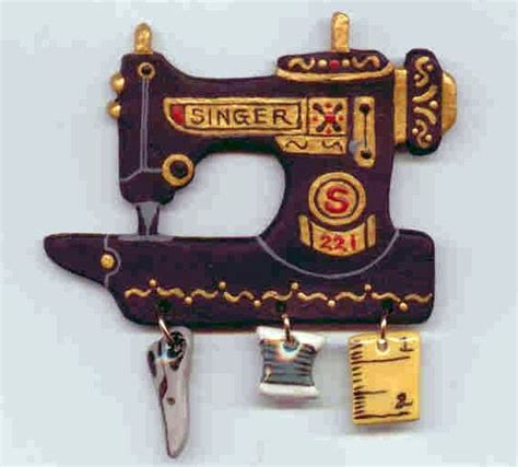 Decorative Sewing Machine Pin Old Black Singer 221