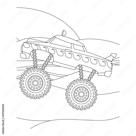 monster truck vector illustration kids activity coloring pages stock