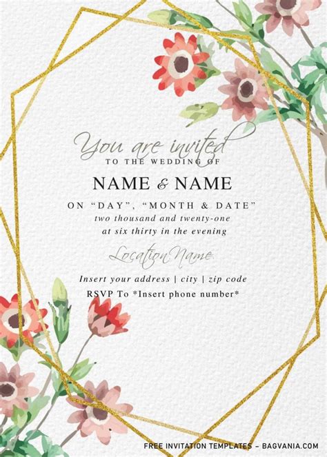 botanical floral wedding invitation templates  word