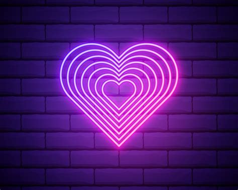 bright heart neon sign retro neon heart sign  purple brick wall