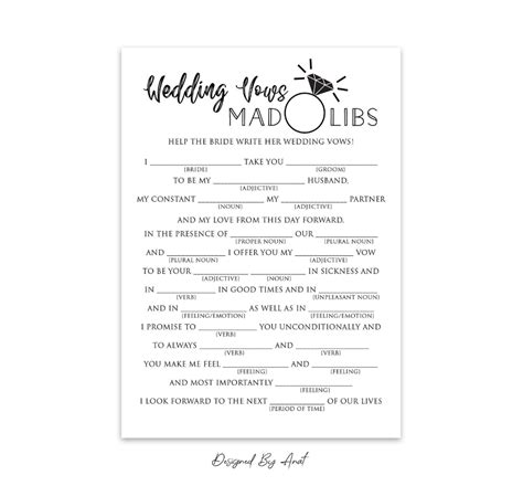 wedding vow mad libs  printable