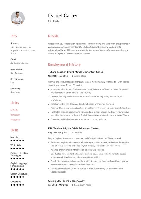 esl teacher resume sample writing guide resumevikingcom