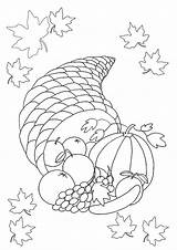 Thanksgiving Coloring Horn Plenty Pages Fruits Pumpkin Template sketch template
