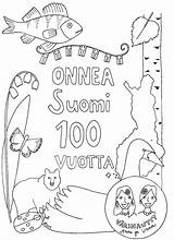 Suomi Coloring Finland Independence 100v Finnish Onnea Visit sketch template