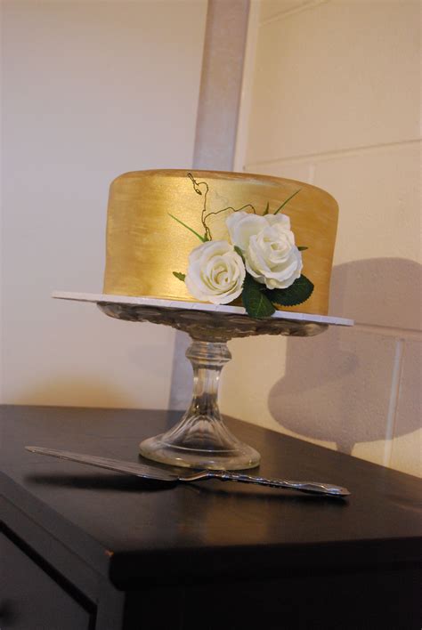 Gold Cake With Silk Roses 195 • Temptation Cakes