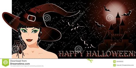 Happy Halloween Banner With Sexy Witch And Castle Stock