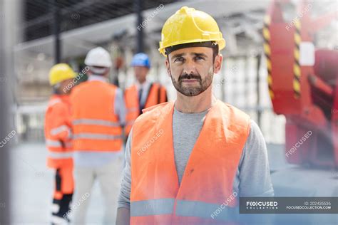 portrait confident male construction worker  construction site indoors people stock photo