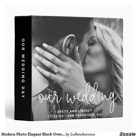 Modern Elegant Black Wedding Photo Album 3 Ring Binder Zazzle Black