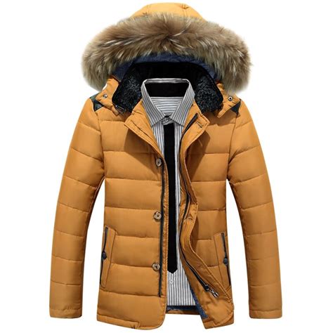 style  thick warm winter duck  jacket  men waterproof fur collar parkas hooded