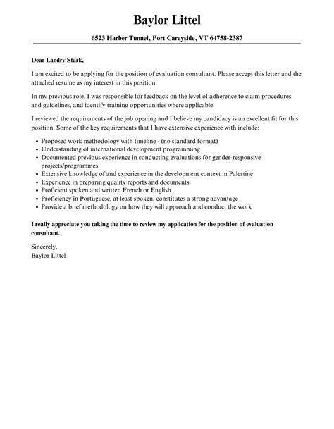 evaluation consultant cover letter velvet jobs