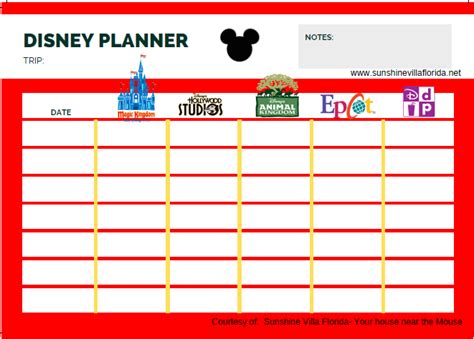 printable  disney itinerary planner