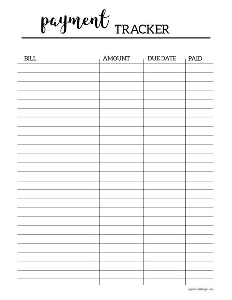 printable bill tracker paper trail design bill tracker