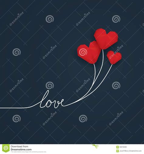 valentine card template with handwritten word love and red low poly 3d